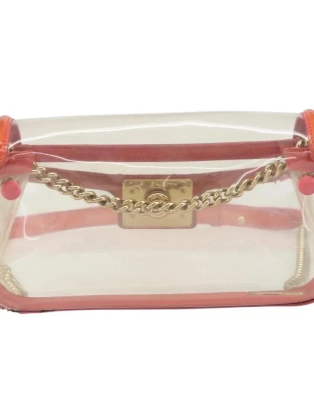 CHANEL Chain Shoulder Bag Vinyl Clear Gold CC Auth BA9792